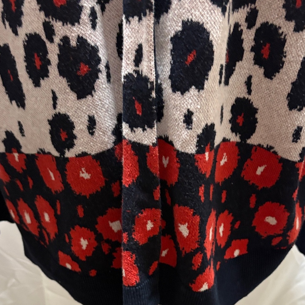 CAbi V-Neck Sweater with Red and Black Floral Design - Picture 2 of 4